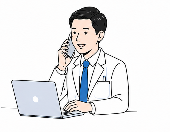 医師が電話で対応するイラスト